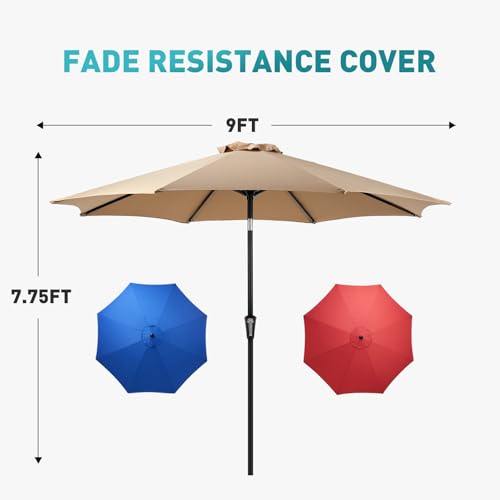 Image of OLIXIS 9FT Patio Umbrella Outdoor, Patio Table Umbrella 9 Feet Sun Shade for Pool, Beach, Outside Umbrellas with Tilt and Crank Button & Sturdy Ribs Waterproof for Deck, Terrace and Restaurant