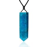 Runyangshi Blue Apatite Crystal Single Pointed Natural Crystal Adjustable Rope for Men Women Healing Crystal Reiki Energy Meditation Valentine's Day Gift