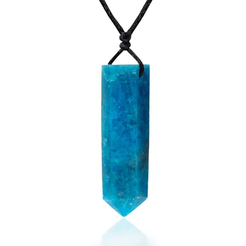 Runyangshi Blue Apatite Crystal Single Pointed Natural Crystal Adjustable Rope for Men Women Healing Crystal Reiki Energy Meditation Valentine's Day Gift