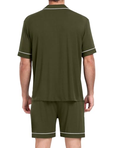 Image of Mens 2 Piece Short Sleeve Button Down Pajama Set, S-3XL | Soft Modal Fabric, Cool Lightweight Sleepwear & Loungewear with Pockets, Home Relaxing