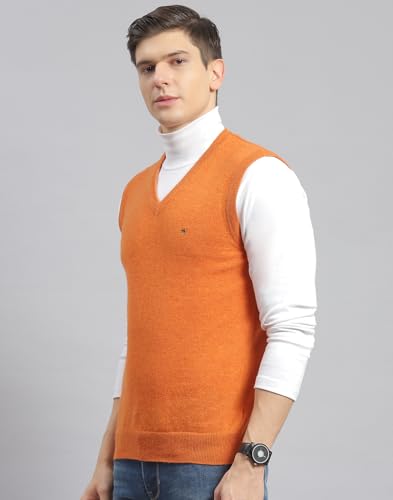 Image of Monte Carlo Off White Solid V Neck Sweater | Warm Woolen Pullover for Men | Soft Comfortable Knitted Winter Wear Sweater for Men's