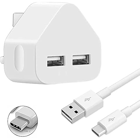 Galaxy A23 / A23 5G / A22 5G / A22 / A21S / A21 / A04S / A04 Type C Charger, Dual USB Port [1M] Fast Charging Cable Charger Triangle UK 3 Pin Mains Wall Plug USB C Charger For Samsung Galaxy A22 5G Cover