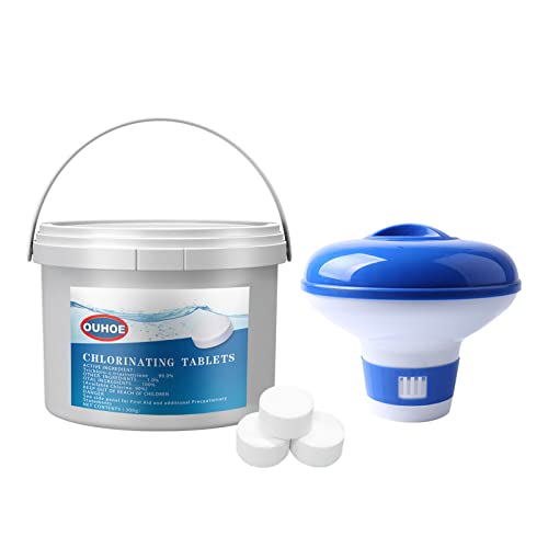 Chlorine Tablets, Chlorinating Tablets with Chlorine Floater Dispenser, Pool Chlorine Tablets, Chlorine Tabs For For Swimming Pools Hot Tubs - Long Lasting & Slow Dissolving (300g) Cover
