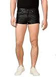 RICANO Old Short - Herren Ledershorts/Kurze Lederhose (Slim Fit) - echtes Premium Rinds Leder (gewachst) in schwarz (Schwarz, 36, Numeric_36)