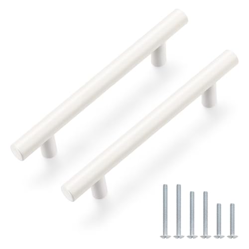 Probrico 5 Pack 96mm White T-Bar Cabinet Handles, 6-inch