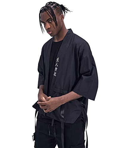 Mfct Men's Japanese Kimono Samurai T-Shirt (As1, Alpha, L, Regular, Regular, Large) Black #TOP2
