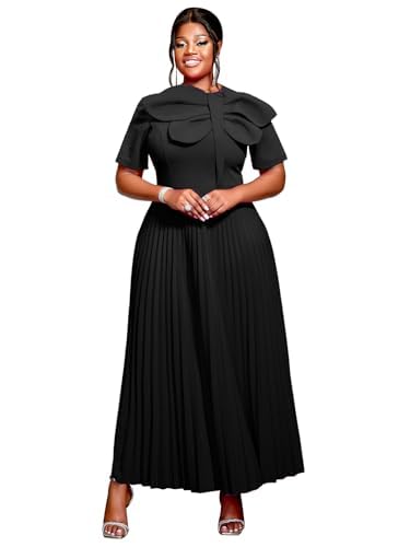 Image of AOMEI Casual Church Dresses for Women 2026 Summer Pleated Short Sleeve Round Neck Dragonfly Spring Maxi Dress