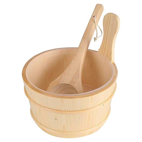 Sauna Bucket and Ladle, Large Capacity Wooden Sauna Water Bucket with Plastic Liner, Bathing Accessories Supplies for Home Hotel Steaming Room