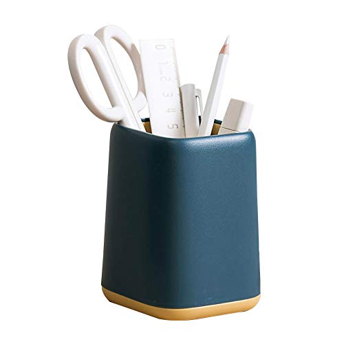 Pineocus Pot à crayons en métal, Porte-stylo carré en métal, Pour le rangement des crayons, 8 x 8 x 12 cm, En acier inoxydable, Bleu Cover