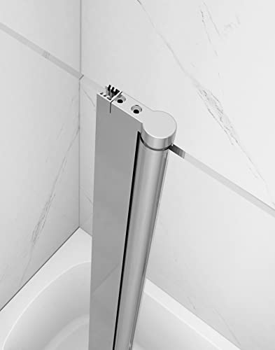 Sunrosa Pivot Tub Door 43-3/8"×58", Bifold Bathtub Shower Door With Tempered Glass, Frameless Glass Shower Door With Towel Bar, Shower Door For Bathtub In Chrome #TOP3