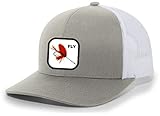 Heritage Pride Men's Red Fly Fishing Lure Embroidered Patch Mesh Back Trucker Cap, Silver/White
