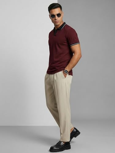 Image of Veirdo Men's Polo T-Shirt Regular Fit with Contrast Pattern & Striped Trim on Collar and Half Sleeves, Stylish Solid Casual, Weekend & Outdoor Wear (Sizes S to 2XL)