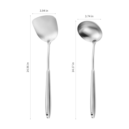 14-15\" Wok Spatula and Ladle,2 PCS Wok Tools Set,304 Stainlss Steel Cooking Utensils,Matte Wok Accessories,Solid Wok Utensils - Thumbnail 2