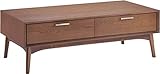 Zuo Modern Design District Coffee Table, Mid-century Aesthetic, Clean Lines and Warm Walnut Tones, Beautiful Drawers with Rails and Stainless Steel Handles