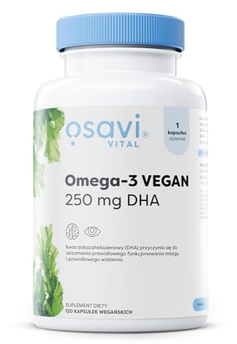 Osavi Omega–3 Vegan, 250 mg DHA – 120 Softgels | Highly Concentrated Algae Oil from Schizochytrium sp. | Supports Brain, Vision & Heart Health | Vegan–Friendly Tapioca Softgel