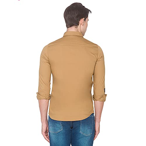 Image of Spykar Men's Slim Shirt (8907966636927 Camel Khaki 3XL)