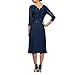 Alex Evenings Women's Tea Length Embroidered Bodice Mother of The Bride Gown, Wedding Guest Dress (Petite and Regular Sizes), Navy, 16