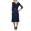 Alex Evenings Women's Tea Length Sequin Mock Dress (Petite and Regular), Navy, 12