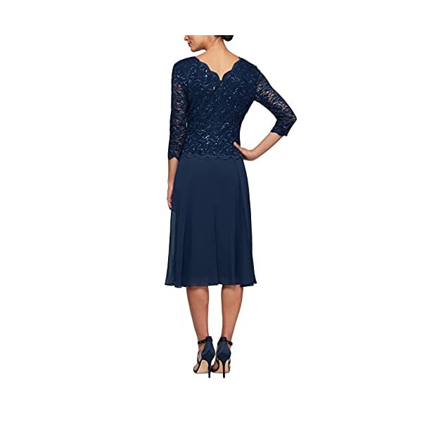 Alex Evenings Women's Tea Length Sequin Mock Dress (Petite and Regular), Navy, 12