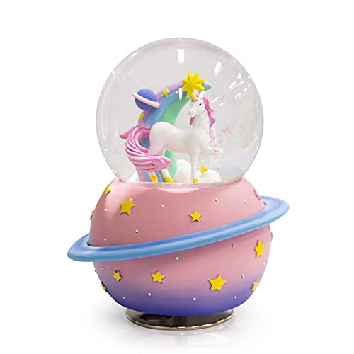 YT3 Studio Unicorn Snow Globe,Music Box Gift for Kids and Birthday Festival Musical Gift Home Office Studio Decoration