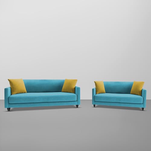 Image of Casaliving Dominic 3 + 2 Seater Sofa Set for Living Room (Turquise) Premium Fabric Sofa