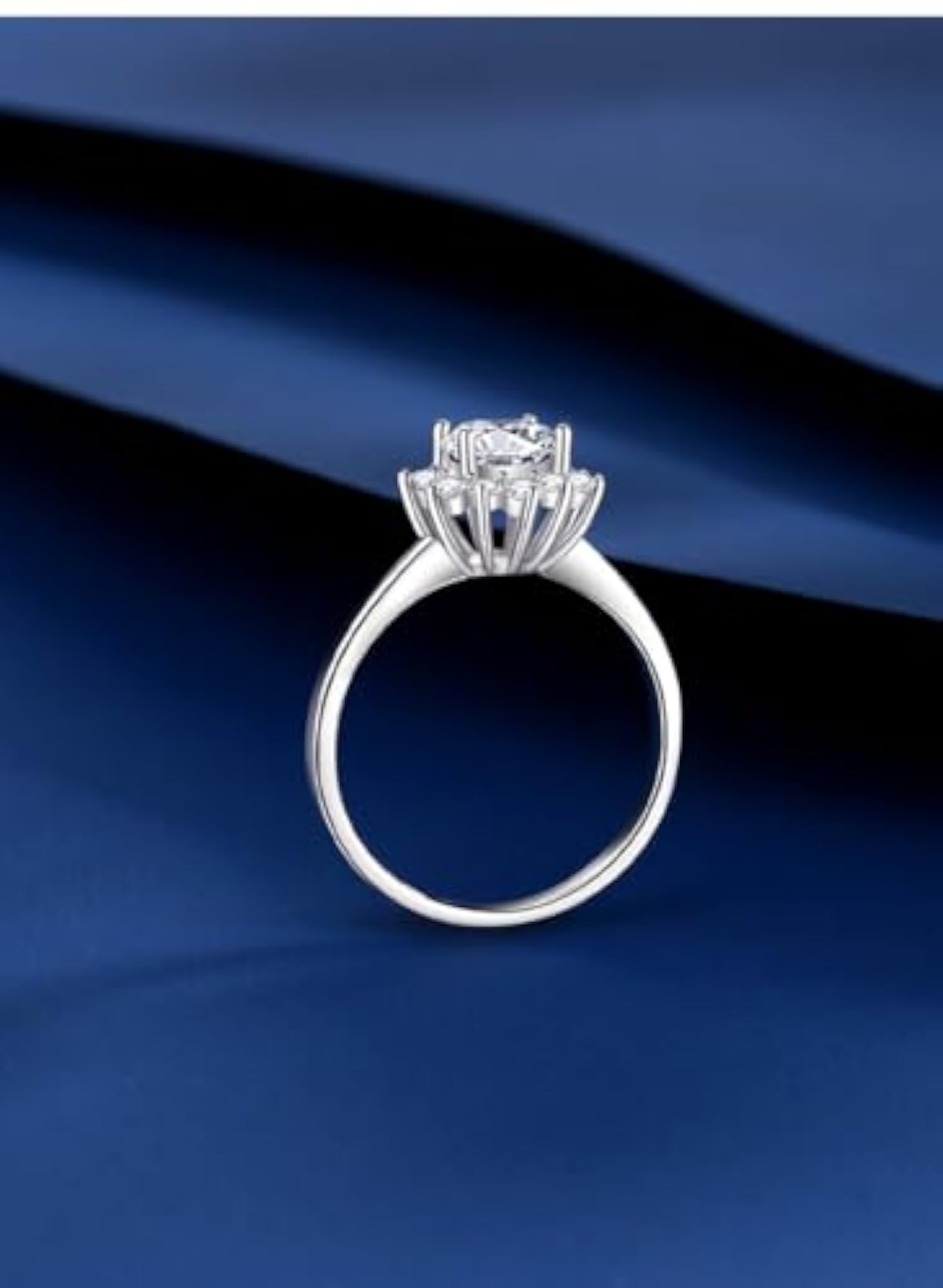 925 Sterling Silver Moissanite Flower Ring, Adjustable Fit