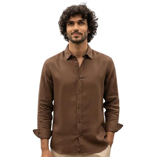 Image of Men's Solid Linen Cotton Shirt | Casual | Plain | Full Sleeve | Summer-Regular Fit|Men Stylish Shirt | Men Formal Shirt