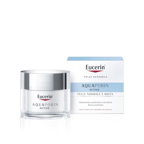 Eucerin AQUAporin Active Crema Pelle Normale e Mista 50 ml, Crema idratante viso per un nutrimento fino a 24h, Formula per giorno e notte arricchita con Glucoglicerolo adatta per pelle mista e normale