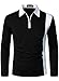 HOOD CREW Mens Long Sleeve Polo Shirts Fashion Color Block Zipper T Shirts Black L