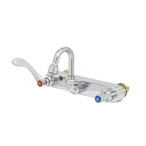 T&S Brass B-1125-XS-HM - Grifo de tablero de trabajo, montaje en pared de 8 pulgadas, cuello de cisne pequeño con laminado VR de 1.5 GPM, husillos QT