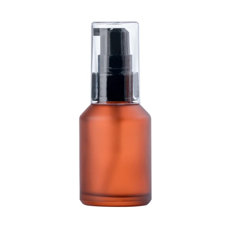 WLngtv 1Pc Brown Frosted Glass Pump Bottles, Refillable Lotion Bottle, Toiletries Liquid Container, Travel Sample Bottles with Cap for Cosmetic Makeup
