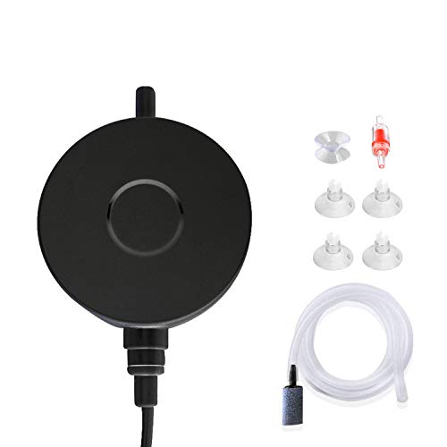 uksunvi Aquarium Nano Air Pump Silent Oxygen Mini Air Pomp, Mini Aquarium Air Pump 2021 De nieuwe kleine zuurstofpomp 4,5 ml/min wordt geleverd met complete accessoires (rond zwart)