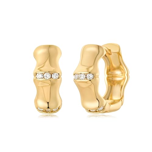 MYEARS Women Gold Earrings Huggie Bamboo Chunky Hoop Cubic Zirconia 14K Gold Plated Small Simple Hypoallergenic Everyday Jewelry by MYEARS - Used condition - US$7.13