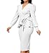 Church Dresses for Women Long Lantern Sleeve Wrap V Neck Ruffle Hem for Work Pencil Dress White