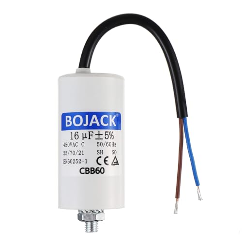 BOJACK 16uF 450V Motor laufKondensator 38x75mm Anlaufkondensator Motorstartkondensator mit Kondensator mit Blei-Draht M8 mit Nuss Passend für die meisten Motoren.