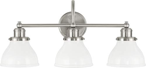 Capital Lighting 8303BN-128 Baxter Milk Glass Bath Vanity Wall Mount, 3-Light 300 Total Watts, 11" H x 24" W, Brushed Nickel
