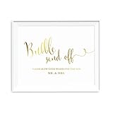 Andaz Press Wedding Party Signs, Metallic Gold Ink Print, 8.5x11-inch, Bubble Send Off Please Blow Good Wishes for the New Mr. & Mrs. Sign, 1-Pack, Unframed