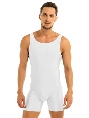 ranrann Men's One Piece Sleeveless Wrestling Singlet Boxer Briefs Gymnastics Bodysuit Leotard White L