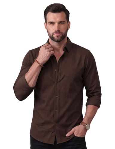Image of NexaFlair Men's Regular Fit Solid Pattern Laffer Cotton Shirt with Long Sleeve Collared Neck Standard Length and Button Down Closure Type | Mens Casual Shirts | Man's Formal Shirts