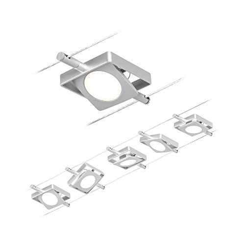 Paulmann 94420 CorDuo LED Seilsytem Set RoundMac DC incl. 5x4,5 Watt erweiterbar Chrom matt, Chrom Drahtseil Metall 3000 K
