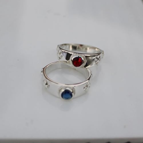 Handmade Couple Moving Castle Silver Rings Red and Blue Gem Accessories Gift for Women And Men3