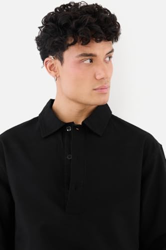 Image of SNITCH Men Smart Casual Shirt | Regular Fit Full Sleeve with Point Collar & Half Placket Design | Breathable Cotton Fabric for Outings & Daily Essential Wear | Black