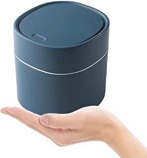 Small bin office desk bin with lid for countertop,Used for Family Living Room Kitchen Bedroom Bathroom Office Car Indoor Beige Dark Blue(2.2L)
