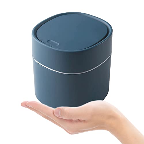 ETRAVEL Plastic Waste Paper Bin, Trash Can, Small Bins, Bedroom Bin, Square Waste Basket with Lid, Matte, Frosted, Minimalist Dark Blue