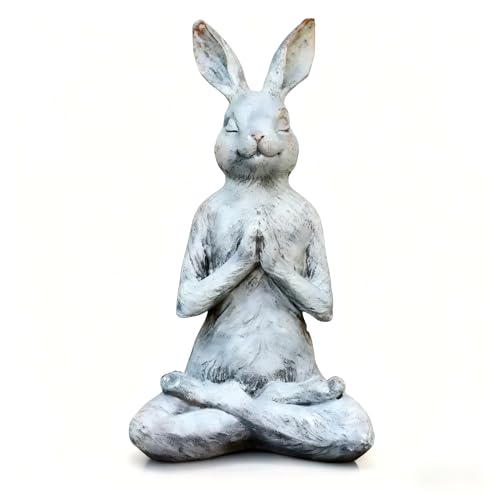 Zen Meditating Rabbit Statue – 12.6” Resin Yoga Bunny Sculpture,