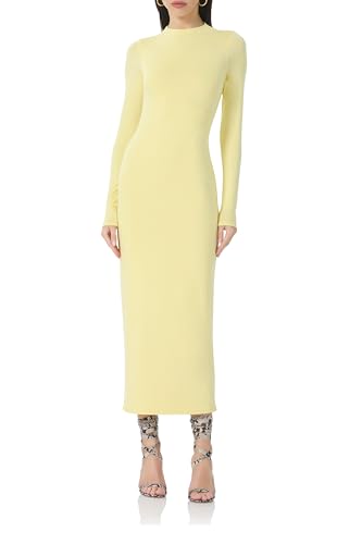 AFRM Damen-Midikleid mit Stehkragen, langärmelig, figurbetontes Kleid aus Wacholder, Buttercup, Groß