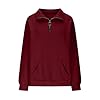 Sweatshirts for Women Cable Knit Jumpers Lapel Half Zip Pullover Ladies Thermal Sweatshirt Long Sleeve Tops Winter Autumn Sweaters Warm Tunics for Office Work Daily Going Out Wear Red #3