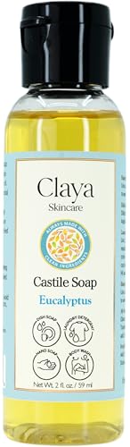 Image of Claya Eucalyptus Liquid Castile Soap - Organic Ingredients, Biodegradable, Gentle for Sensitive Skin and Versatile Use (Travel Size 2 fl oz)