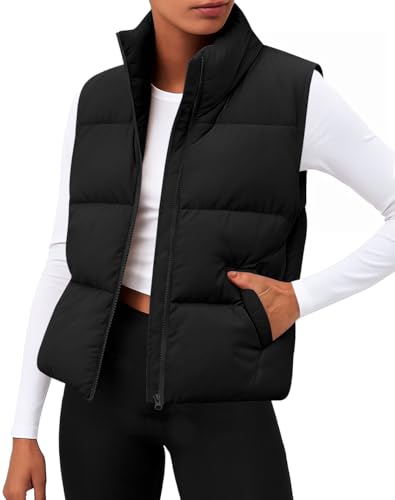 Zeagoo Women Puffer Vest Sleeveless Cropped Outerwear Warm Winter Lightweight Coat Stand Up Collar Down Jackets With Pockets