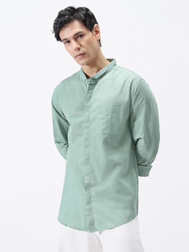 Image of Urbano Fashion Men's Cotton Full Sleeve Regular Fit Casual Solid Shirt with Band Collar